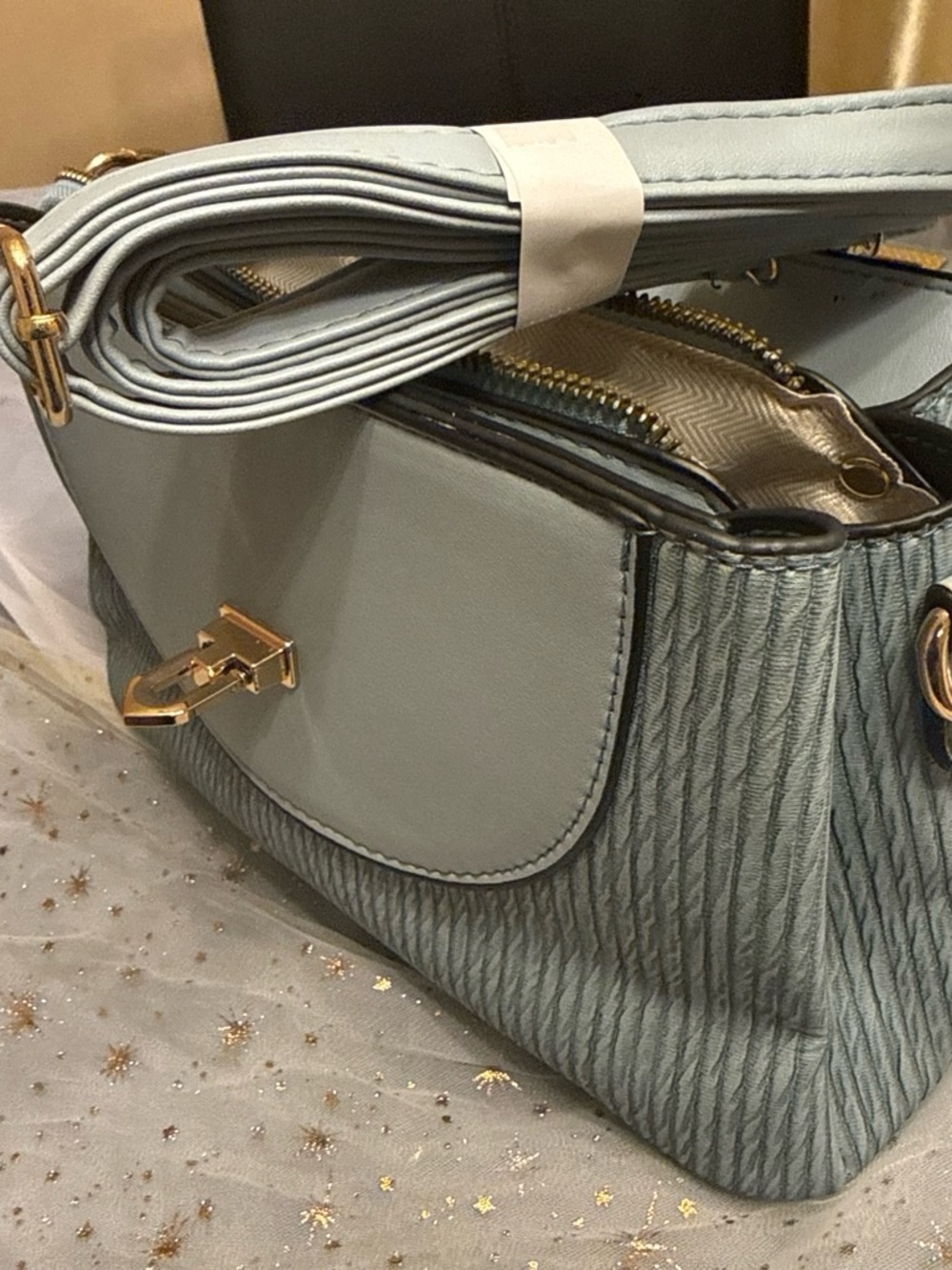 No Boundaries Light Blue Shoulder Bag with Gold Hardware